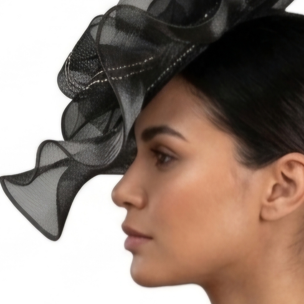 Beloved Millinery Stunning Elegant Couture Black Layered Tulle Fascinator Hat - Picture 4 of 7